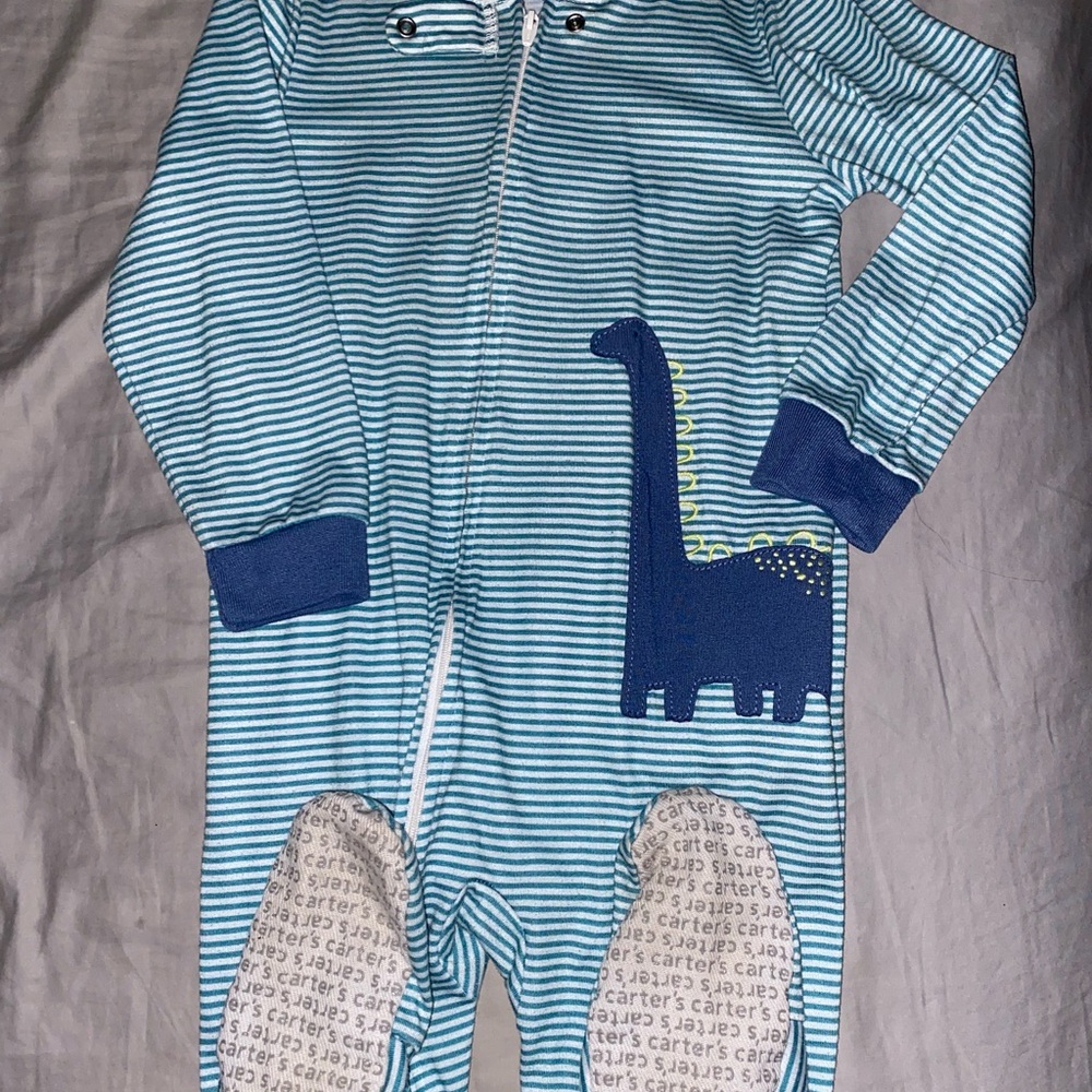 Carter's Blue Striped Dinosaur One Piece